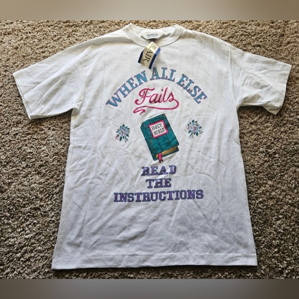 Improved Living Adult Men's White Vintage Graphic Bible T-Shirt Size Medium New